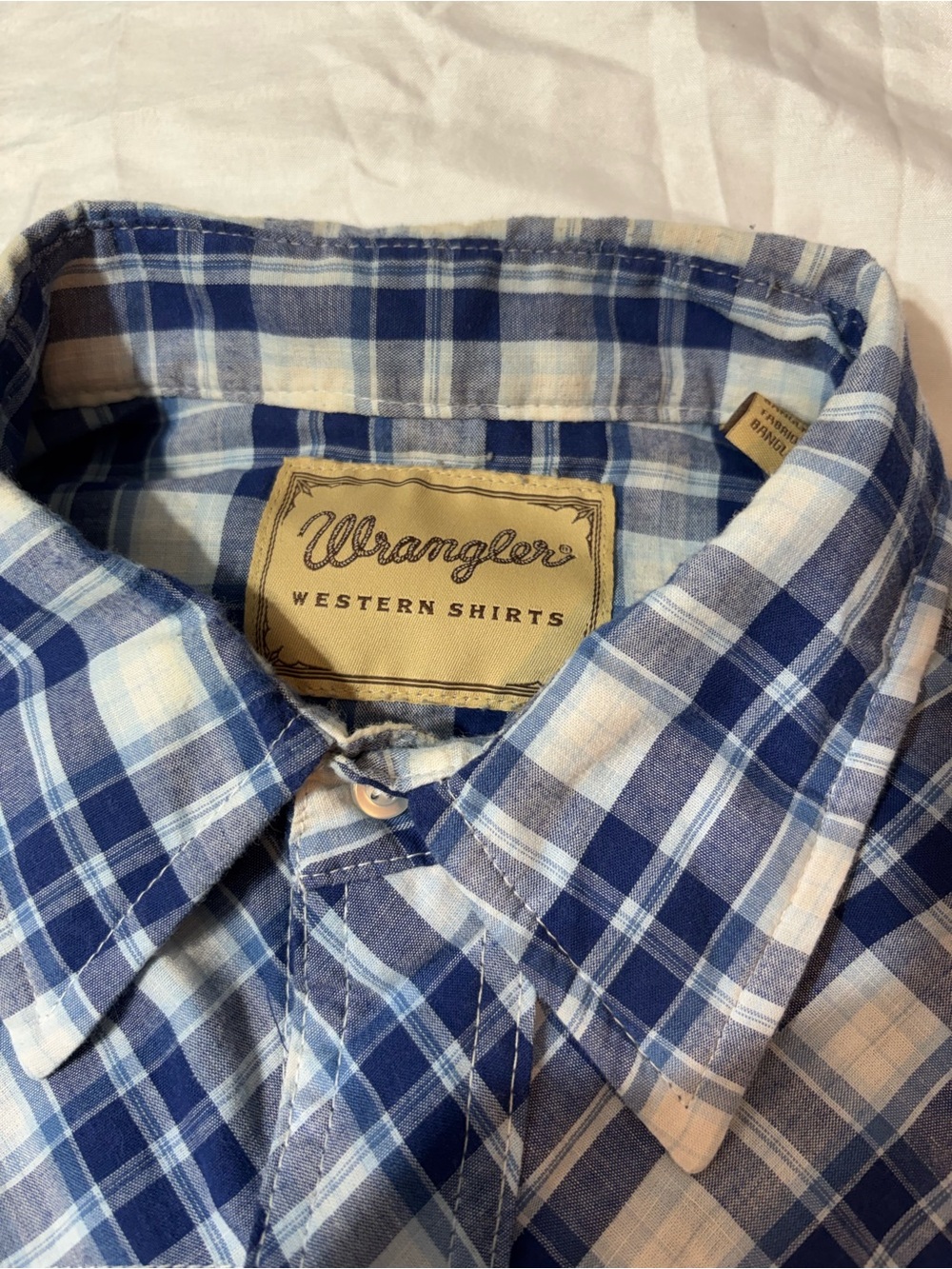Wrangler Blue Plaid Short Sleeve Pearl Snap Western Shirt L